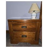 2 drawer solid oak night stand with lamp