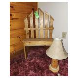 Wood mini bench and table lamp