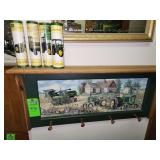 John Deer shelf with hooks and wallpaper