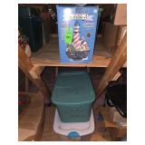 Christmas village decor and cookie jars