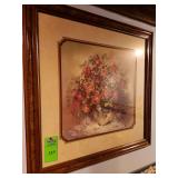 Framed flower picture about 28 in by 28 in