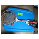 Miscellaneous lot of books and 4 badminton rackets