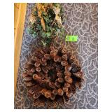 Pinecone wreath and decorative basket