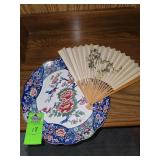 Hand painted made in Japan decorative plate and fan.