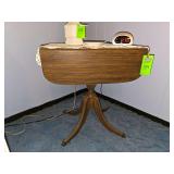 1971 solid wood double drop leaf end table. NO contents