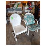 Two antique metal rocking chairs