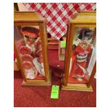 1960s vintage Japanese Geisha dolls enclosed in a wooden display case