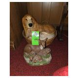 1- vintage Homco bassethound figurine, & 1- mother deer and fawn figurine