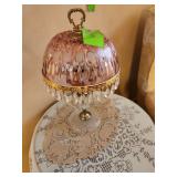 Michelotti Crystal Boudoir Lamp, vintage model featuring a cranberry pink glass shade
