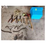 Hedge trimmers rope sledgehammer chainsaw chains