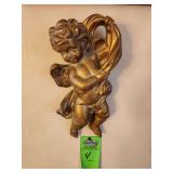 vintage gold-colored resin cherub wall sculpture