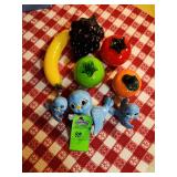 vintage-style collectible art glass fruits and figurines