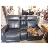 John V Shultz blue leather love seat power reclining console