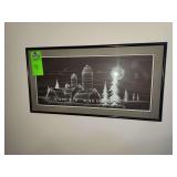 framed art print featuring a winter landscape