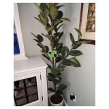 6' artificial rubber tree plant and small artificial rose bush