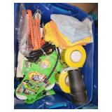 Miscellaneous tote. Caution tape, microfiber towels, stakes