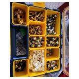 Collection of Viega PureFlow PEX Press plumbing fittings, which include polymer alloy tees, elbows, couplings, and brass adapters, designed for secure water piping connections with Dewalt case