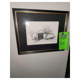 original pen and ink architectural drawing of a covered bridge