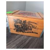 vintage-style Coors beer advertising crate box featuring a checkers board design on the hinged lid. With candles inside