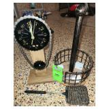 vintage-style industrial table clock, paper towel holder, night lights and extendable fly swatter