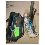 Tools with tool bag, wrenches, level, screwdrivers