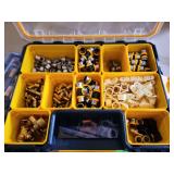 Viega PureFlow PEX Press polymer fittings, specifically tees and elbows. In Dewalt storage box