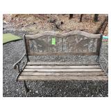 Outdoor garden bench with cast iron legs