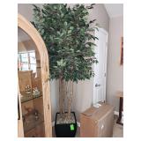 Nearly Natural 5 ft. artificial triple trunk ficus tree with natural wood trunks and a black nursery pot