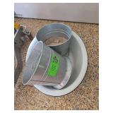 Metal wash basin and 2 brand new galvanized planters