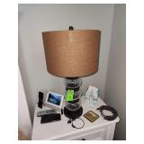 Set of 2 Airbal Table Lamp featuring a stacked glass sphere base and a brown fabric shade.