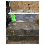 4 drawer metal storage cabinet with contents and miscellaneous sand paper