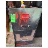 2 drawer metal cabinet with assorted sprays & paints