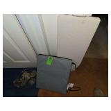 Vintage ironing board, seat cushion, and vintage fan