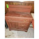 vintage wood cabinet with contents