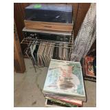 Panasonic record player with records and stand