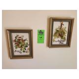 vintage set of "Jiffy Stitchery" framed crewel embroidery art from the 1970s, specifically titled "Grape Ivy" and "Asparagus Fern