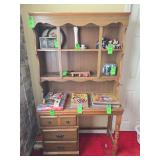 Vintage solid wood desk with 3 drawers and hutch style top. NO CONTENTS