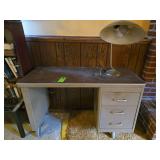 Metal desk and vintage heavy brass desk lamp