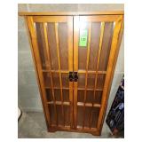 Mission-style windowpane glass double-door multimedia storage cabinet