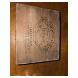 vintage Brooks & Co.'s Tebson Corona wooden cigar box containing silver napkin holders