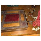 Wooden keepsake box with costume jewelry