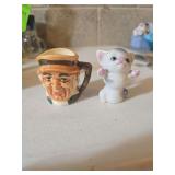Vintage Toby jug and cat salt shaker. Made in Japan