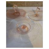 Set of 3- vintage pink depression glass 'Tidbit' serving trays