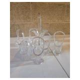 Set of vintage Duncan & Miller assorted glass baskets, often referred to as a 'May basket' or bride's basket.