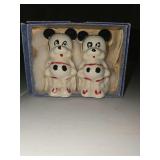 vintage 1940s-1950s Leeds China ceramic Mickey and Minnie Mouse salt and pepper shaker set.