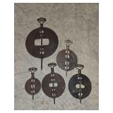 Antique Griswold stove pipe dampers. 1-9', 3-6' & 1-4'
