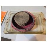 2-pyrex baking dishes and 2- woven baskets