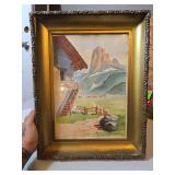 Vintage watercolor Alpine landscape painting by artist o Dartef Pristov