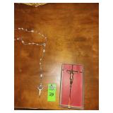 10-inch, gold-toned metal crucifix wall hanging and rosery