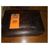 Wooden keepsake box with contents